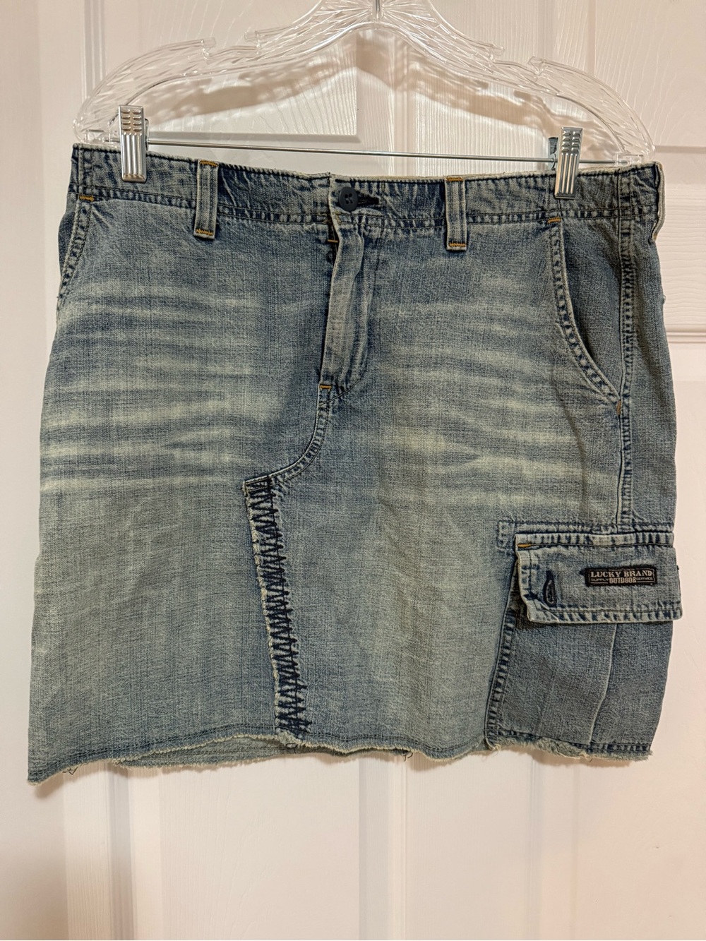 Lucky Brand Washed Denim Cargo Mini Skirt - Faded Blue
